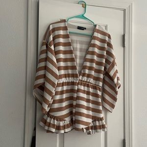 PrettyLittleThing Deep V-Cut Striped Truffle Romper